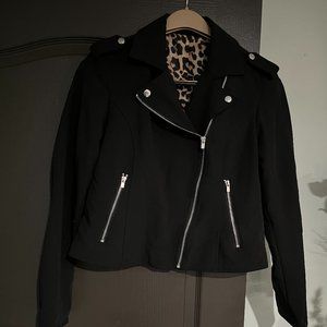 BLACK ZIPPERED LONG SLEEVE LINED CROP JACKET CASUAL WORK WOMEN BIKER JACKET